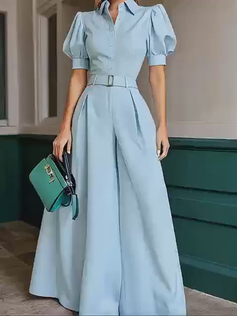 Mint Green Loose-Fit Wide-Leg Jumpsuit – Effortless Summer Elegance for Casual & Professional Outfits